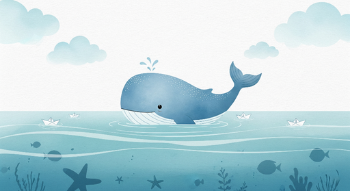 Papier peint baleine Illustration d'une baleine joyeuse dans une mer paisible
