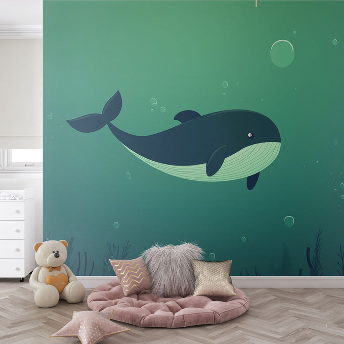 Papier peint baleine | Illustration d'une baleine nageant sous l'eau