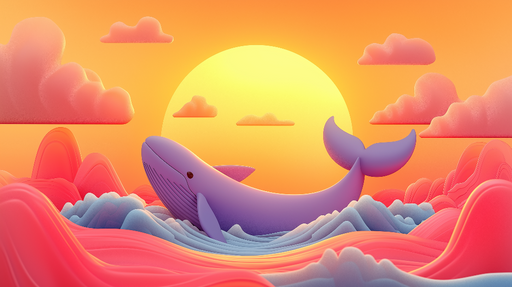 Papier peint baleine Illustration graphique d'une baleine dans un paysage océanique coloré