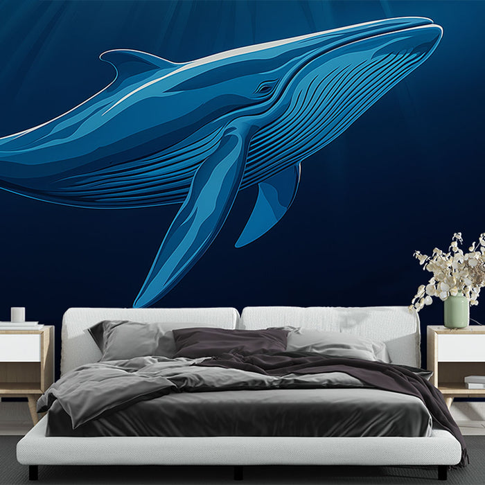 Papier peint baleine | Une majestueuse baleine bleue nageant dans les profondeurs marines