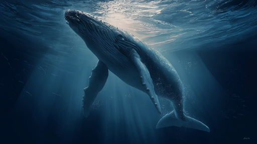 Papier peint baleine Une majestueuse baleine nageant dans les profondeurs marines