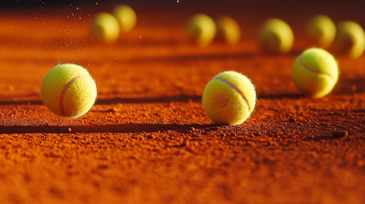 Papier peint balles de tennis Sur un court en terre battue