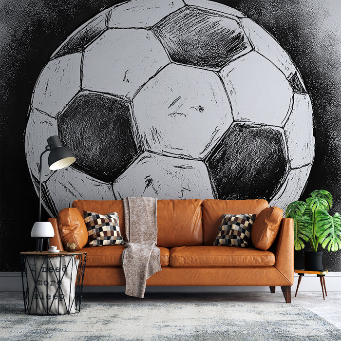 Papier peint ballon de football | Design artistique monochrome