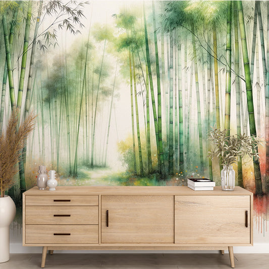 Papier peint bambou | Aquarelle multicolore