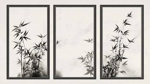 Papier peint bambou Élégance en noir et blanc avec motifs de bambous délicats