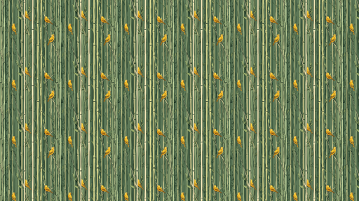 Papier peint bambou et oiseaux Motif coloré de bambous verts et d'oiseaux jaunes