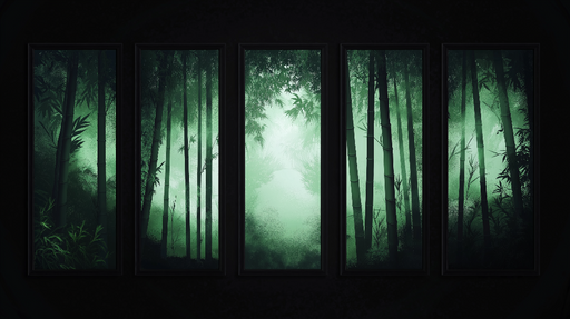 Papier peint bambou Forêt de bambous mystiques en nuances de vert