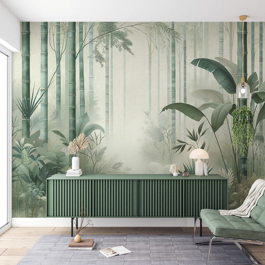Papier peint bambou | Forêt de pousses vertes