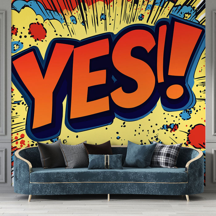 Papier peint bande dessinée de couleur | Motif dynamique avec le mot 'YES!'