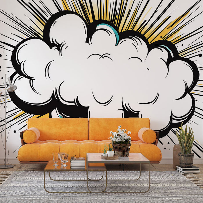 Papier peint bande dessinée | Nuage dynamique avec éclats graphiques
