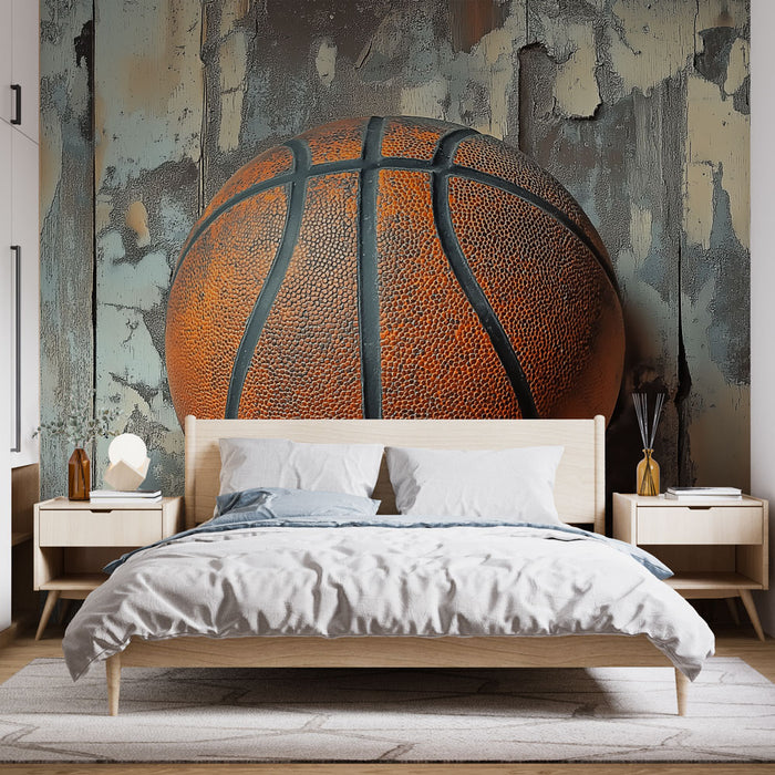 Papier peint basketball vintage | Sur un mur texturé