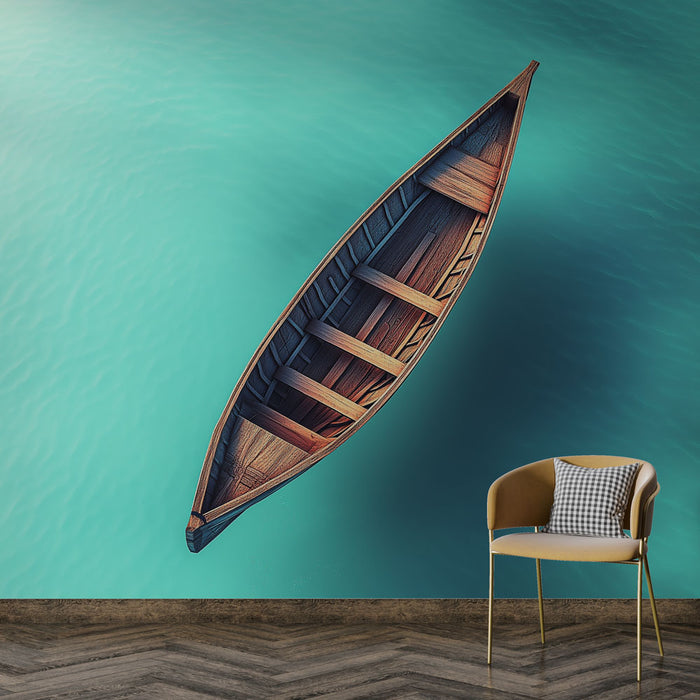 Papier peint bateau | Canoë en bois sur une eau turquoise