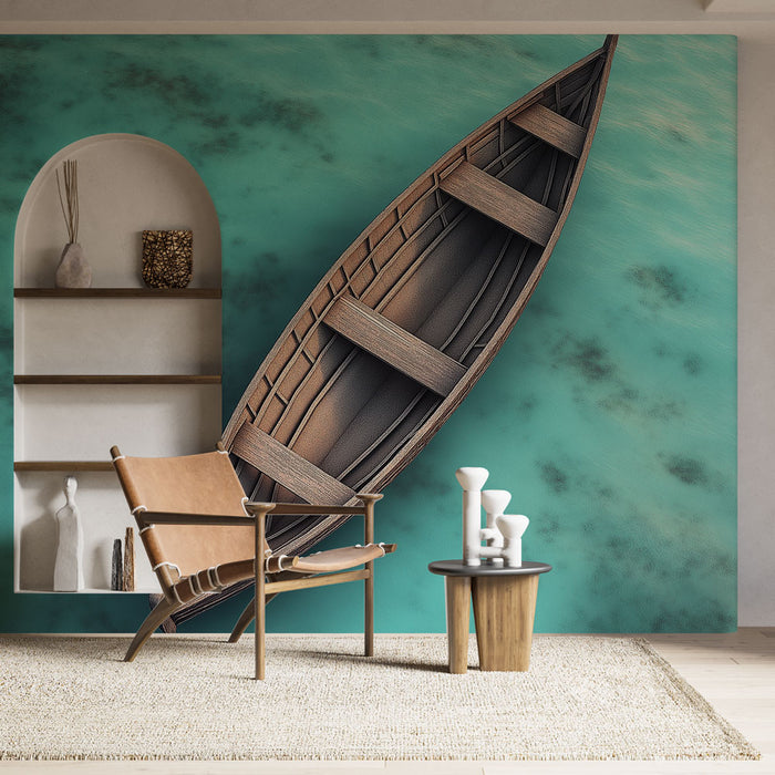 Papier peint bateau | Douceur d'un bateau en bois sur eaux turquoise