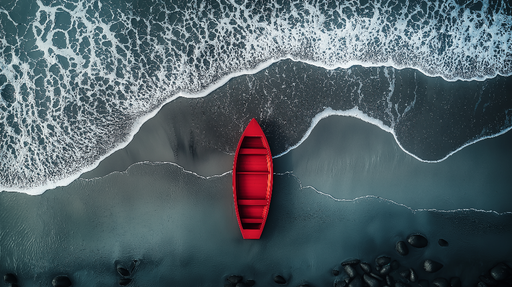 Papier peint bateau rouge Un canot rouge vibrant sur des vagues apaisantes