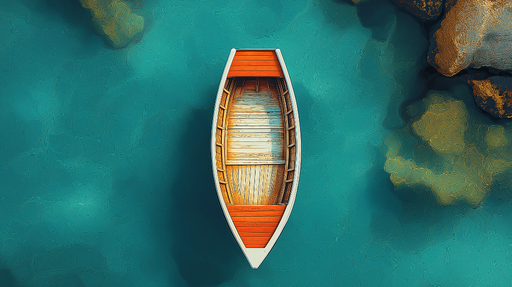 Papier peint bateau Une vue aérienne d'un bateau coloré sur une eau turquoise