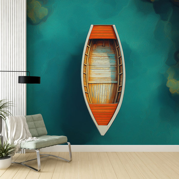 Papier peint bateau | Une vue aérienne d'un bateau coloré sur une eau turquoise