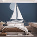 Papier peint minimaliste avec bateau voilier sous la lune pour chambre moderne