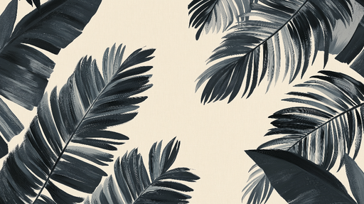 Papier peint beige avec feuillage Feuilles tropicales en noir et blanc sur fond beige