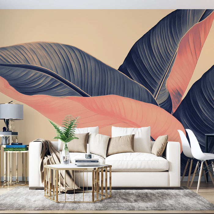 Papier peint beige | Feuilles tropicales délicates sur fond apaisant
