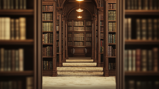 Papier peint bibliothèque Ambiance chaleureuse avec étagères en bois ornées de livres anciens