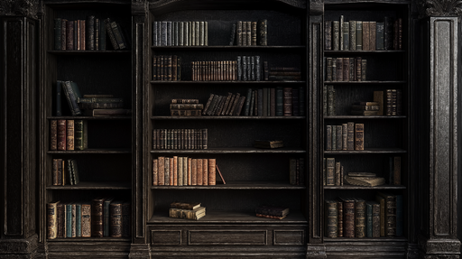 Papier peint bibliothèque Étagère en bois sombre ornée de livres anciens