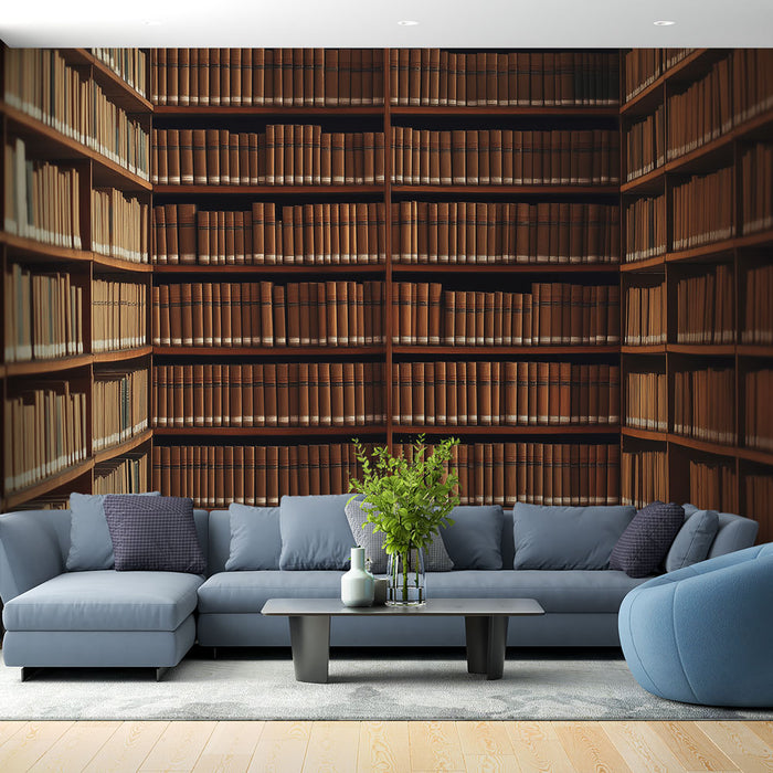 Papier peint bibliothèque | Étagères bien remplies de livres classiques
