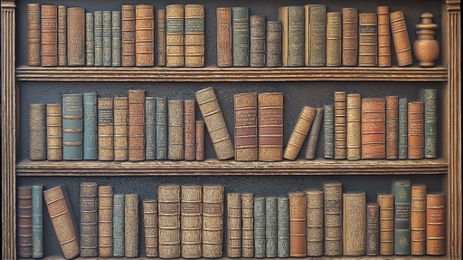 Papier peint bibliothèque Étagères chargées de livres anciens multicolores