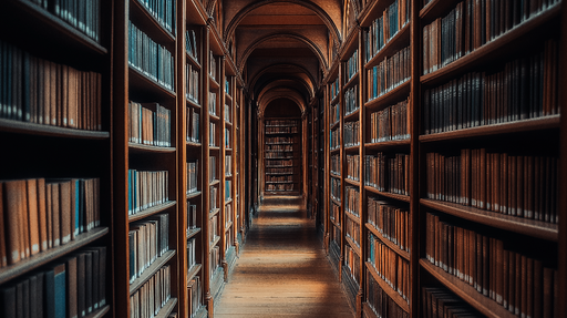Papier peint bibliothèque Étagères en bois avec livres classiques