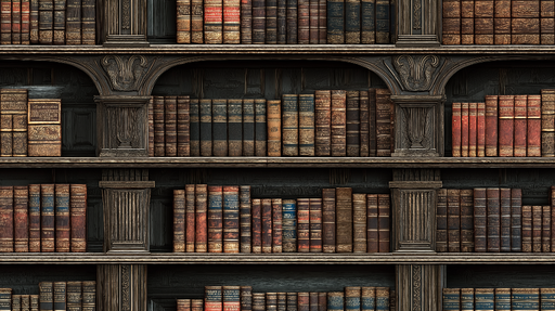 Papier peint bibliothèque Étagères en bois chargées de livres anciens