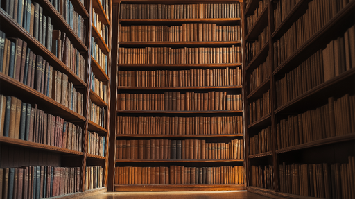 Papier peint bibliothèque Étagères remplies de livres aux teintes chaudes