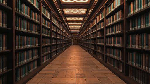 Papier peint bibliotheque Une allée majestueuse entre des étagères chargées de livres