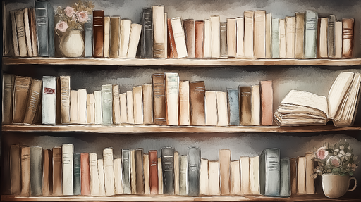 Papier peint bibliothèque vintage Étagères remplies de livres élégants