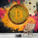 Papier peint design audacieux avec motif de crypto-monnaie Bitcoin pour bureau moderne