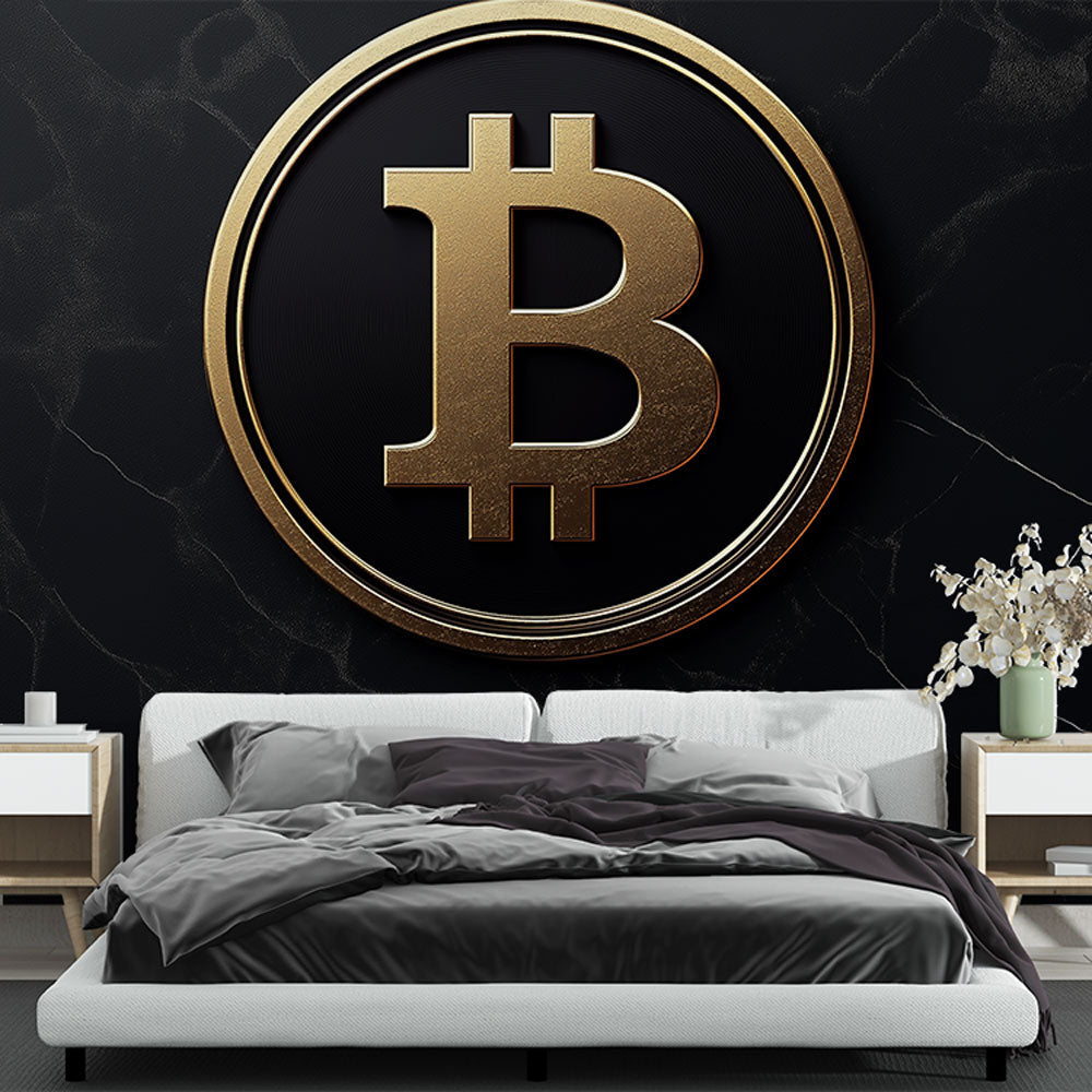 Papier peint Bitcoin | Logo Bitcoin en or sur fond noir — LePapierPeint