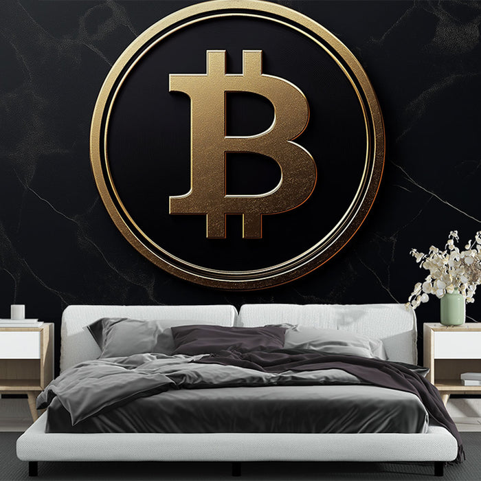 Papier peint Bitcoin | Logo Bitcoin en or sur fond noir