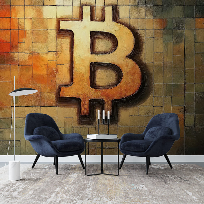 Papier peint Bitcoin | Logo Bitcoin stylisé sur un fond texturé doré