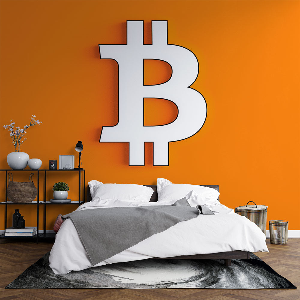 Papier peint Bitcoin | Logo Bitcoin sur fond orange — LePapierPeint