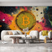 Papier peint moderne avec motif Bitcoin dynamique inspiré de la cryptomonnaie pour salon contemporain