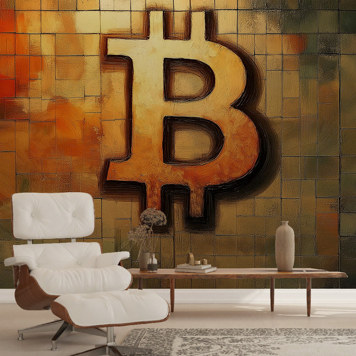 Papier peint moderne avec motif Bitcoin inspiré de la crypto-monnaie pour bureau contemporain