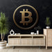 Papier peint élégant avec symbole Bitcoin doré sur fond noir pour bureau moderne