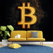 Papier peint moderne avec symbole Bitcoin doré sur fond sombre pour salon contemporain