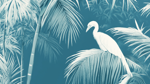 Papier peint bleu canard Éléphant blanc sur fond tropical
