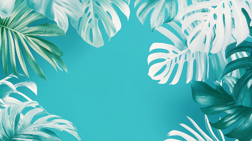 Papier peint bleu canard Feuillage exotique sur fond turquoise