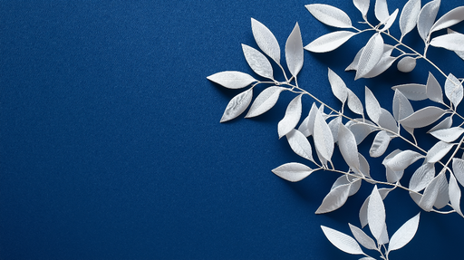 Papier peint bleu canard Feuilles blanches sur fond bleu