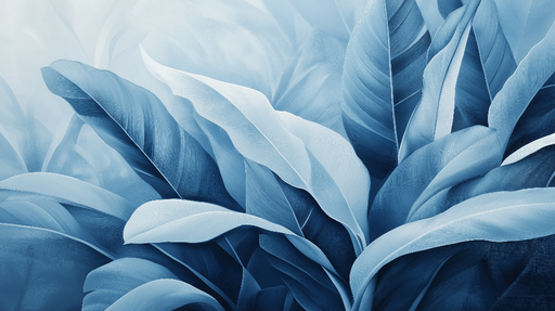 Papier peint bleu canard Feuilles bleues stylisées aux nuances apaisantes