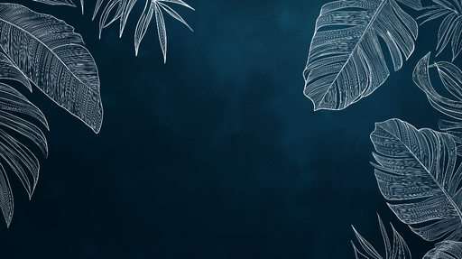 Papier peint bleu canard Feuilles tropicales blanches sur fond bleu profond