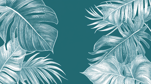 Papier peint bleu canard Feuilles tropicales blanches sur fond moderne