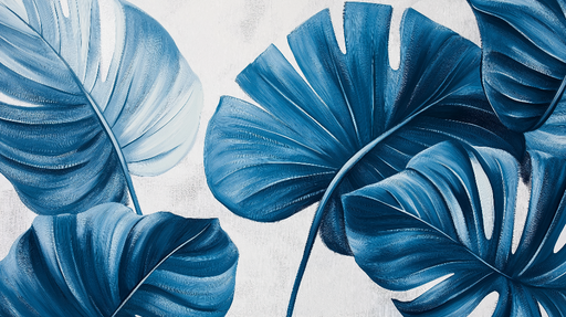 Papier peint bleu canard Feuilles tropicales dégradé de bleu