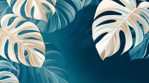 Papier peint bleu canard Feuilles tropicales élégantes en nuances de bleu et crème