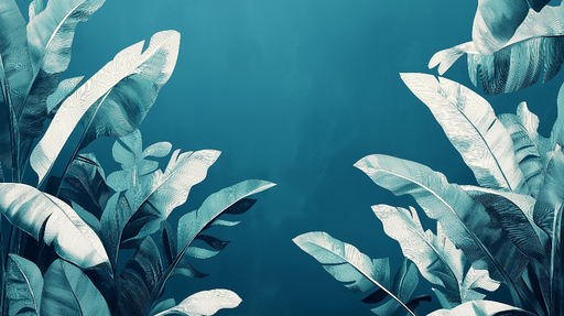 Papier peint bleu canard Feuilles tropicales stylisées en nuances de bleu